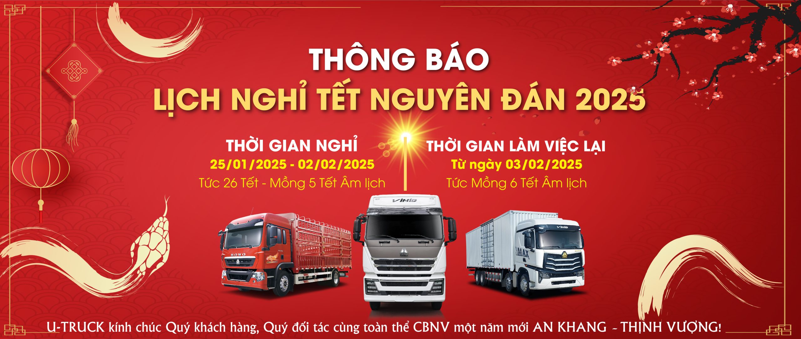 U-TRUCK thông báo lịch nghỉ Tết Nguyên Đán Ất Tỵ 2025