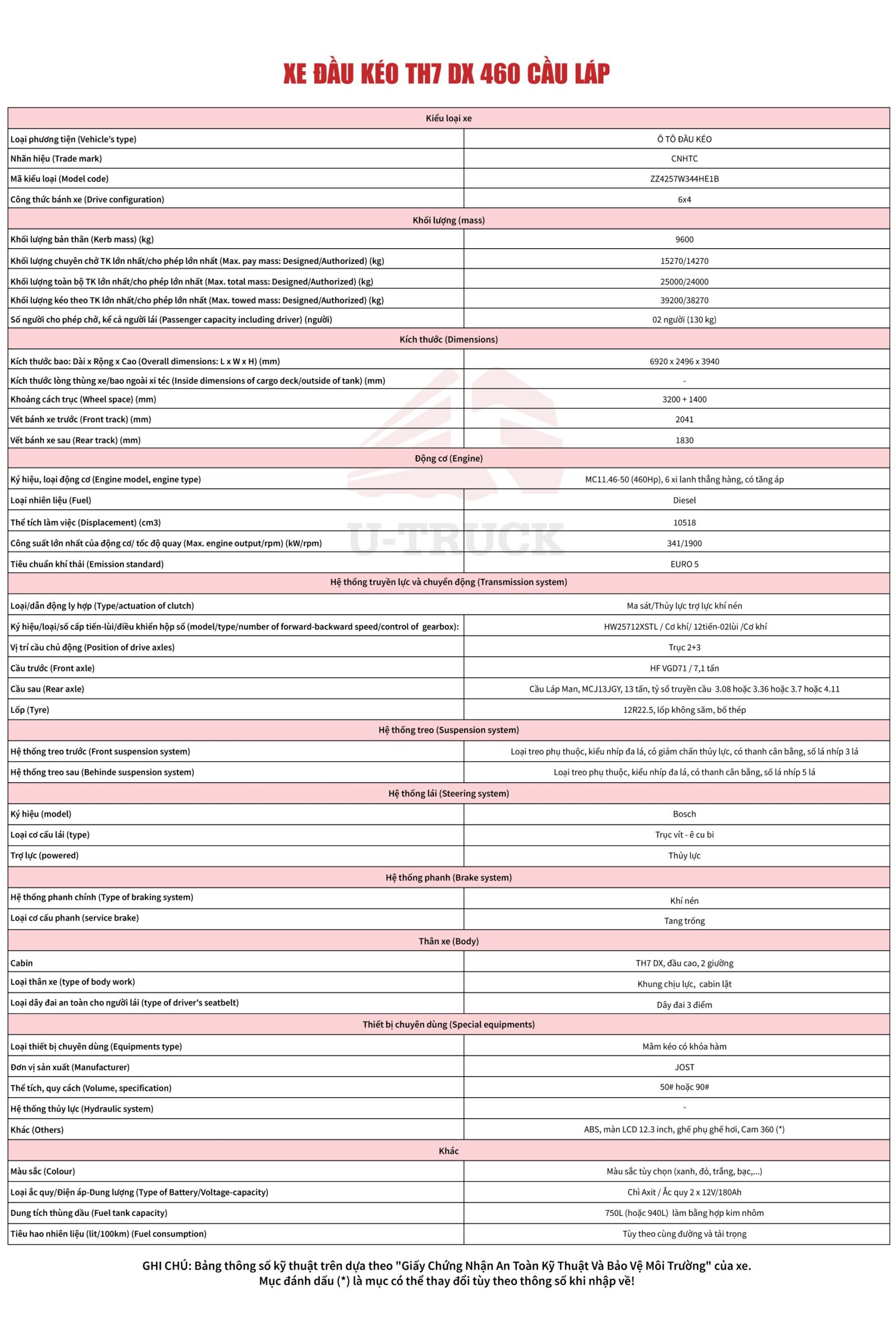 xe đầu kéo Howo Th7 DX 460 cầu láp