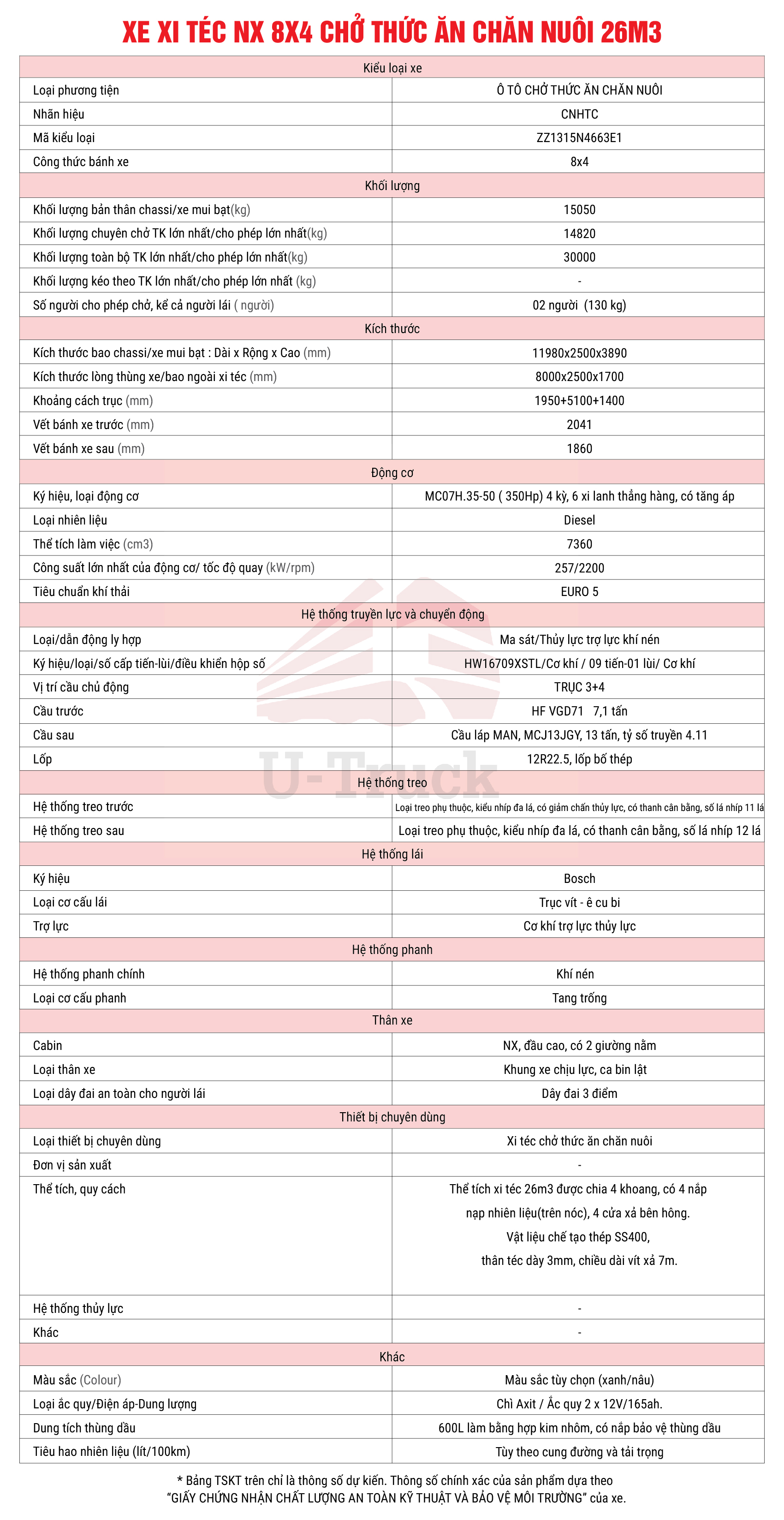 Xe xi téc NX 8x4 chở thức ăn chăn nuôi 26M3 - TSKT