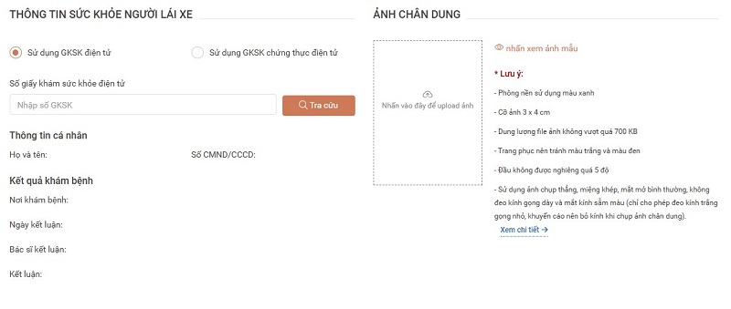 Điền thông tin sức khỏe