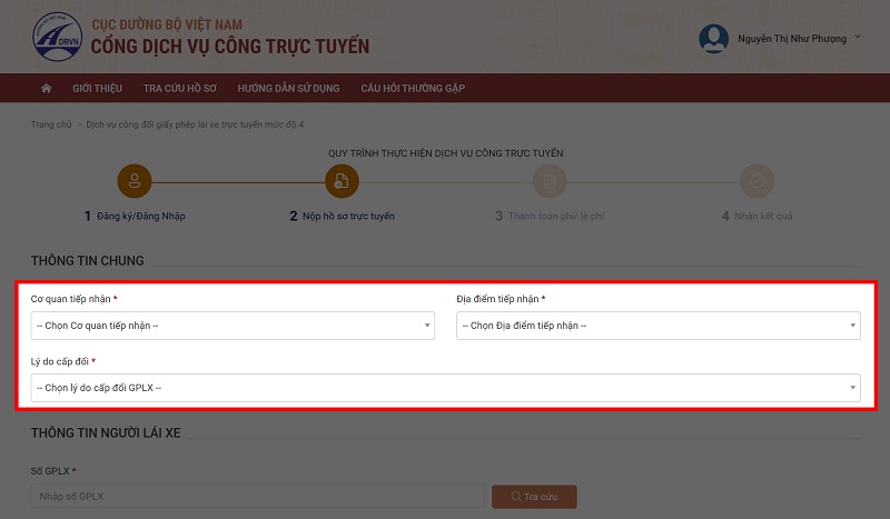Chọn cơ quan tiếp nhận