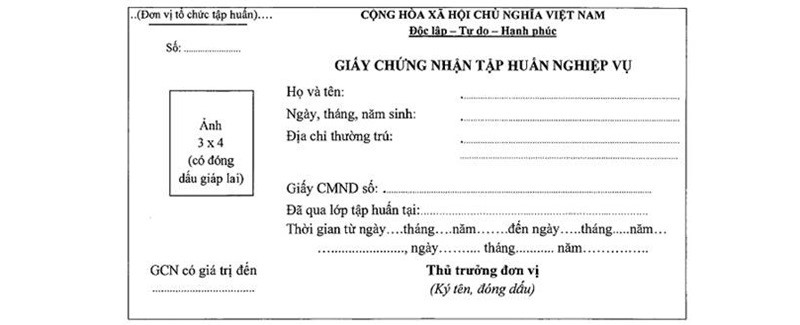 Giấy chứng nhận tập huấn nghiệp vụ