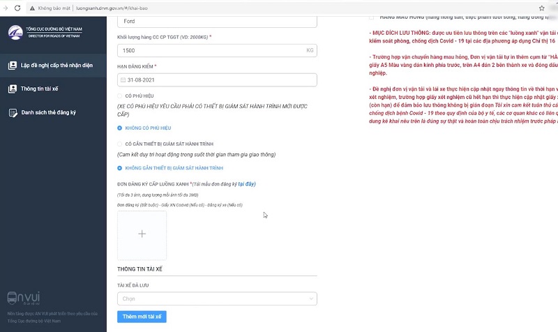 Đăng kí luồng xanh xe tải