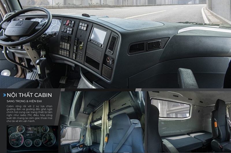 Nội thất xe tải thùng HOWO 4 chân hiện đại, tiện nghi